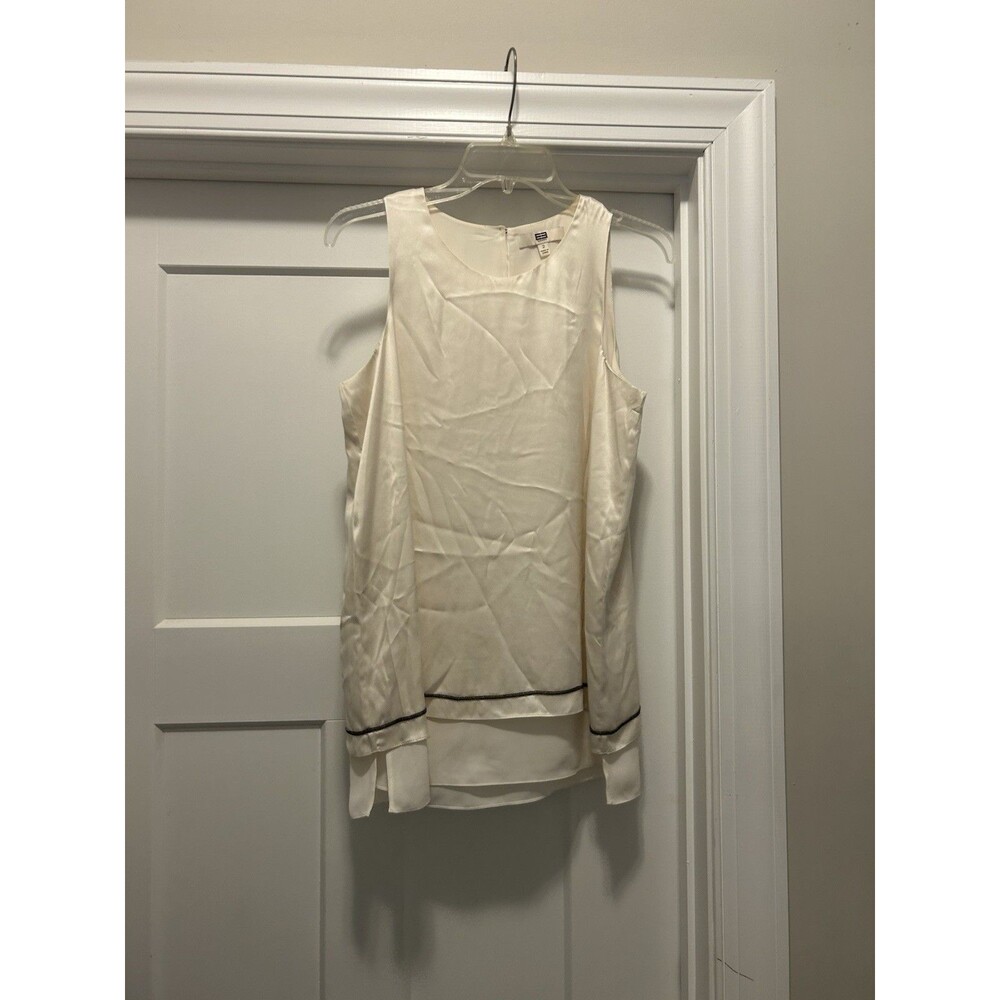 Etcetera Women's Sleeveless Ivory Top Layered silk Beaded Line Detail Size 2